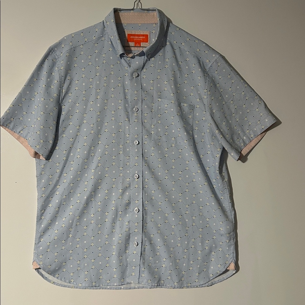 Johnston & Murphy Performance Shirt Short Sleeve Size Medium Blue Martini